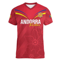 Custom Andorra Football Women V-Neck T-Shirt Come On Tricolors Poet's Narcissus