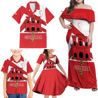 Custom Gibraltar Football Family Matching Off Shoulder Maxi Dress and Hawaiian Shirt Castle And Key Sporty Style