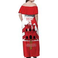 Custom Gibraltar Football Family Matching Off Shoulder Maxi Dress and Hawaiian Shirt Castle And Key Sporty Style