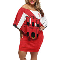 Custom Gibraltar Football Family Matching Off Shoulder Short Dress and Hawaiian Shirt Castle And Key Sporty Style