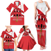 Custom Gibraltar Football Family Matching Tank Maxi Dress and Hawaiian Shirt Castle And Key Sporty Style