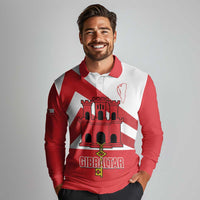 Custom Gibraltar Football Long Sleeve Polo Shirt Castle And Key Sporty Style