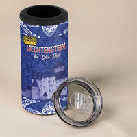 Custom Liechtenstein Football 4 in 1 Can Cooler Tumbler Go Blue-Reds Gutenberg Castle