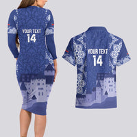 Custom Liechtenstein Football Couples Matching Long Sleeve Bodycon Dress and Hawaiian Shirt Go Blue-Reds Gutenberg Castle