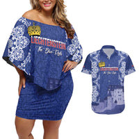 Custom Liechtenstein Football Couples Matching Off Shoulder Short Dress and Hawaiian Shirt Go Blue-Reds Gutenberg Castle