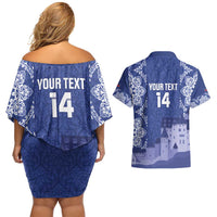 Custom Liechtenstein Football Couples Matching Off Shoulder Short Dress and Hawaiian Shirt Go Blue-Reds Gutenberg Castle