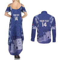 Custom Liechtenstein Football Couples Matching Summer Maxi Dress and Long Sleeve Button Shirt Go Blue-Reds Gutenberg Castle