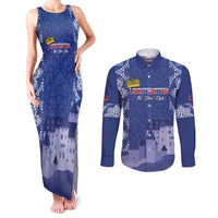 Custom Liechtenstein Football Couples Matching Tank Maxi Dress and Long Sleeve Button Shirt Go Blue-Reds Gutenberg Castle