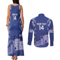 Custom Liechtenstein Football Couples Matching Tank Maxi Dress and Long Sleeve Button Shirt Go Blue-Reds Gutenberg Castle