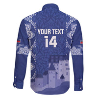 Custom Liechtenstein Football Family Matching Off The Shoulder Long Sleeve Dress and Hawaiian Shirt Go Blue-Reds Gutenberg Castle