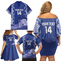 Custom Liechtenstein Football Family Matching Off Shoulder Short Dress and Hawaiian Shirt Go Blue-Reds Gutenberg Castle