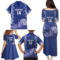 Custom Liechtenstein Football Family Matching Puletasi and Hawaiian Shirt Go Blue-Reds Gutenberg Castle