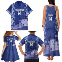Custom Liechtenstein Football Family Matching Tank Maxi Dress and Hawaiian Shirt Go Blue-Reds Gutenberg Castle
