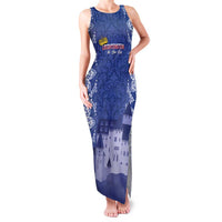 Custom Liechtenstein Football Family Matching Tank Maxi Dress and Hawaiian Shirt Go Blue-Reds Gutenberg Castle