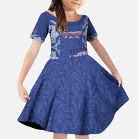 Custom Liechtenstein Football Kid Short Sleeve Dress Go Blue-Reds Gutenberg Castle