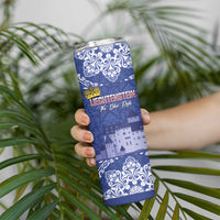 Custom Liechtenstein Football Skinny Tumbler Go Blue-Reds Gutenberg Castle