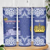 Custom Liechtenstein Football Skinny Tumbler Go Blue-Reds Gutenberg Castle