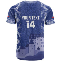 Custom Liechtenstein Football T Shirt Go Blue-Reds Gutenberg Castle