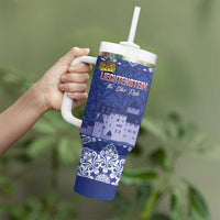 Custom Liechtenstein Football Tumbler With Handle Go Blue-Reds Gutenberg Castle