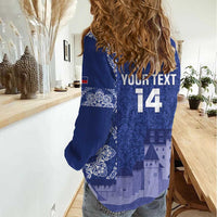 Custom Liechtenstein Football Women Casual Shirt Go Blue-Reds Gutenberg Castle