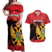 Custom Montenegro Football Couples Matching Off Shoulder Maxi Dress and Hawaiian Shirt Hrabri Sokoli Grunge Style