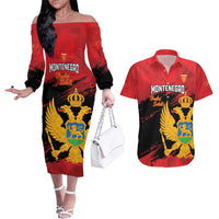Custom Montenegro Football Couples Matching Off The Shoulder Long Sleeve Dress and Hawaiian Shirt Hrabri Sokoli Grunge Style