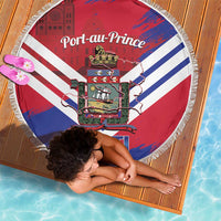 Port-au-Prince Haiti Beach Blanket Potoprens Coat of arms Grunge Vibes