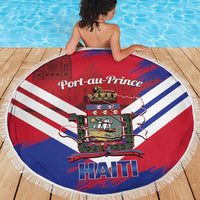 Port-au-Prince Haiti Beach Blanket Potoprens Coat of arms Grunge Vibes
