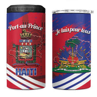 Port-au-Prince Haiti 4 in 1 Can Cooler Tumbler Potoprens Coat of arms Grunge Vibes