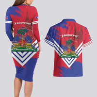 Port-au-Prince Haiti Couples Matching Long Sleeve Bodycon Dress and Hawaiian Shirt Potoprens Coat of arms Grunge Vibes