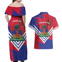 Port-au-Prince Haiti Couples Matching Off Shoulder Maxi Dress and Hawaiian Shirt Potoprens Coat of arms Grunge Vibes