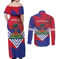 Port-au-Prince Haiti Couples Matching Off Shoulder Maxi Dress and Long Sleeve Button Shirt Potoprens Coat of arms Grunge Vibes