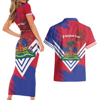 Port-au-Prince Haiti Couples Matching Short Sleeve Bodycon Dress and Hawaiian Shirt Potoprens Coat of arms Grunge Vibes