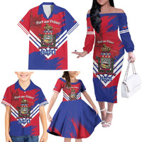 Port-au-Prince Haiti Family Matching Off The Shoulder Long Sleeve Dress and Hawaiian Shirt Potoprens Coat of arms Grunge Vibes