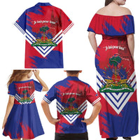 Port-au-Prince Haiti Family Matching Off Shoulder Maxi Dress and Hawaiian Shirt Potoprens Coat of arms Grunge Vibes