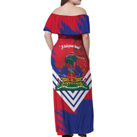 Port-au-Prince Haiti Family Matching Off Shoulder Maxi Dress and Hawaiian Shirt Potoprens Coat of arms Grunge Vibes