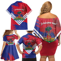 Port-au-Prince Haiti Family Matching Off Shoulder Short Dress and Hawaiian Shirt Potoprens Coat of arms Grunge Vibes
