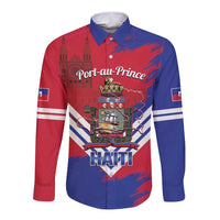 Port-au-Prince Haiti Long Sleeve Button Shirt Potoprens Coat of arms Grunge Vibes