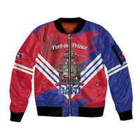 Port-au-Prince Haiti Sleeve Zip Bomber Jacket Potoprens Coat of arms Grunge Vibes