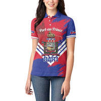 Port-au-Prince Haiti Women Polo Shirt Potoprens Coat of arms Grunge Vibes