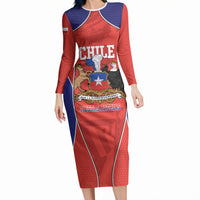 Personalized Chile Independence Day Long Sleeve Bodycon Dress Fiestas Patrias Coat Of Arms Style