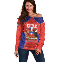 Personalized Chile Independence Day Off Shoulder Sweater Fiestas Patrias Coat Of Arms Style