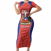 Personalized Chile Independence Day Short Sleeve Bodycon Dress Fiestas Patrias Coat Of Arms Style