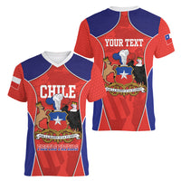 Personalized Chile Independence Day Women V-Neck T-Shirt Fiestas Patrias Coat Of Arms Style