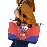 Personalized Chile Independence Day Leather Tote Bag Chilean Code 56 Copihue Flowers