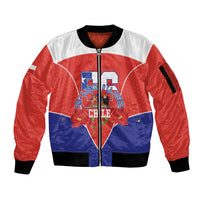 Personalized Chile Independence Day Sleeve Zip Bomber Jacket Chilean Code 56 Copihue Flowers
