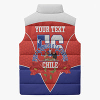 Personalized Chile Independence Day Sleeveless Puffer Jacket Chilean Code 56 Copihue Flowers