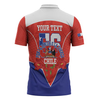 Personalized Chile Independence Day Zipper Polo Shirt Chilean Code 56 Copihue Flowers