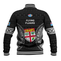 Fiji Rugby Baseball Jacket 2023 Fijian Tapa Pattern World Cup Black - Wonder Print Shop