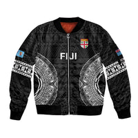 Fiji Rugby Sleeve Zip Bomber Jacket 2023 Fijian Tapa Pattern World Cup Black - Wonder Print Shop